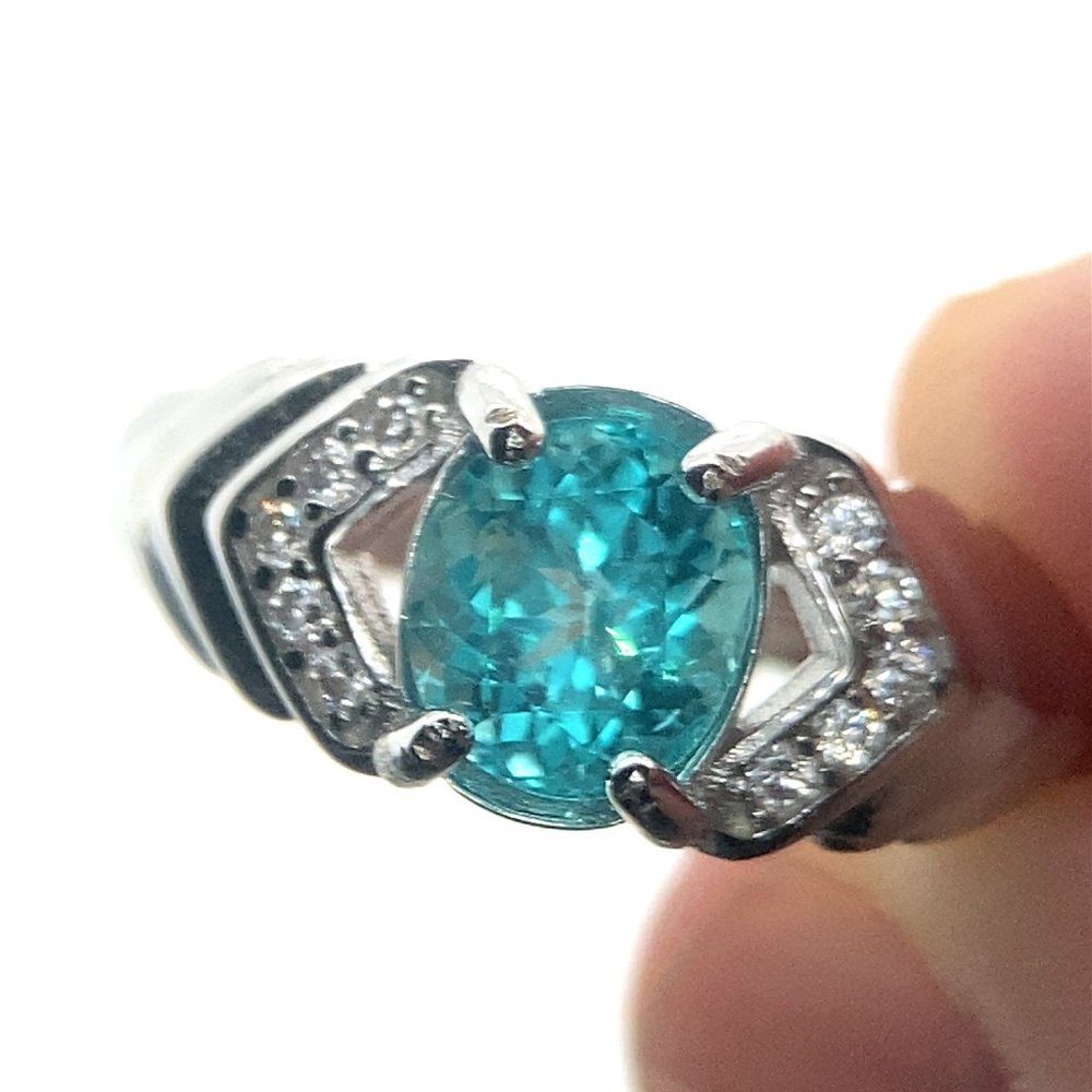 Paraiba Blue Apatite 1.25ct Platinum Finish Solid 925 Sterling Silver Ring